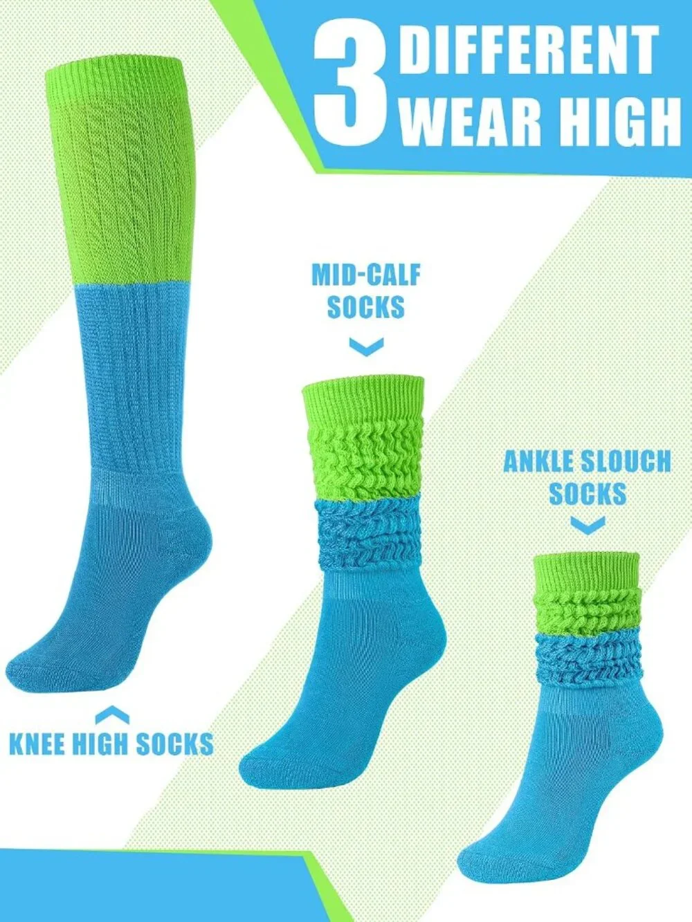 🧦Women's Mix Colour 4 Pairs Neon Slouch Socks Scrunch Socks Athletic Slouchy